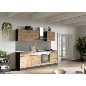 Held Möbel Küchenzeile Turin 240 cm Wotaneiche-Graphit mit E-Geräten