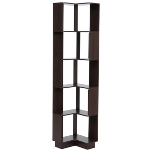 Eck-Bücherregal in Walnuss-Optik mit 5 Ebenen, 175x40x40cm. Regal für Zimmerecken.