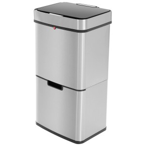 Hailo Sensor-Mülltrennsystem Öko Vario XL aus Edelstahl mit drei Fächern.