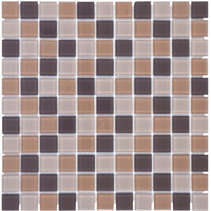 Mosaikmatte Glas Braun Mix Translucent, 30x30 cm. Quadratische, braune und beige Mosaikfliesen.