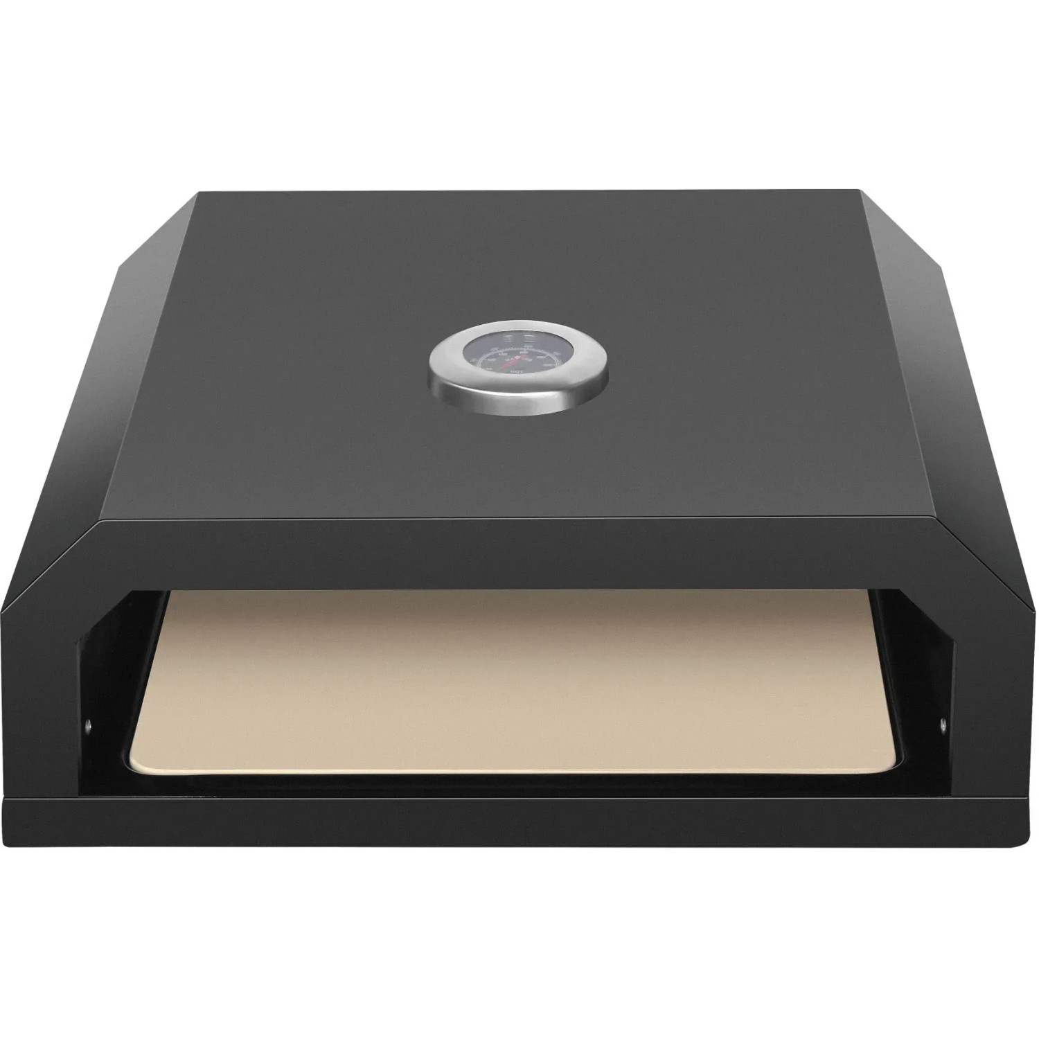 EL Fuego Pizzaaufsatz, schwarz, mit Pizzastein und Thermometer für Holzkohle-, Gas- und Elektrogrills.