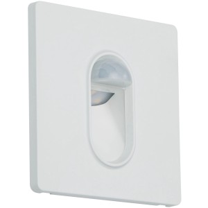 Weiße, eckige Paulmann Wandeinbauleuchte mit Bewegungssensor für den Innenbereich.