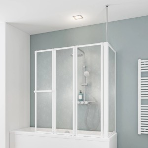 Schulte Badewannenfaltwand mit Seitenwand, 3-teilig, 128,8x70x140cm, für Badewanne.