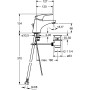 Technische Zeichnung: Hansa Waschtischbatterie Mix 0110, Chrom, mit Maßangaben.