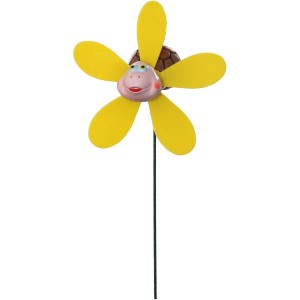 Lustiger Gartenstecker: Schildkröte mit gelbem Windrad (Ø 13 cm, 48 cm hoch) als Gartendeko.