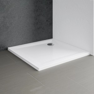 Quadratische, weiße Schulte Duschwanne 90x90 cm aus Mineralguss mit Ablaufgarnitur im Set.
