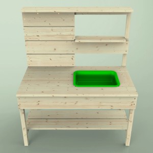 Rebo Matschküche Otter aus Holz mit grünem Spülbecken und Ablageflächen.