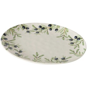 Ovaler Boltze Teller Olivia mit Olivenzweig-Dekor, 31x39cm, als Deko-Highlight.