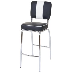 MCW Barhocker Akita 2er-Set, schwarz-weiß, mit Kunstlederbezug und Metallgestell.