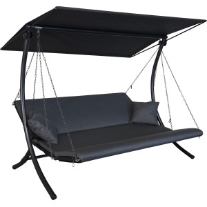 Anthrazitfarbene Angerer Hollywoodschaukel Swing Zip, 3-Sitzer mit Sonnendach und Kissen.