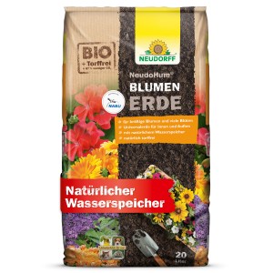 Sack Neudorff NeudoHum Blumenerde, 20 l, torffreie Universalerde für Zimmer-, Balkon- und Terrassenpflanzen.
