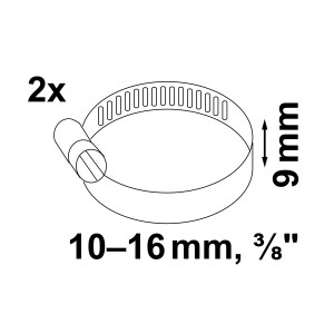 2er Set Kirchhoff Schlauchklemmen, Edelstahl, 9 mm breit, Spannbereich 10-16 mm, für Schlauchverbinder.