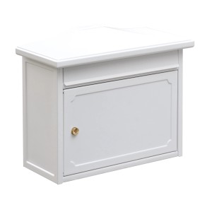 Weißer Burg Wächter Briefkasten Kopenhagen aus Stahl, mit Schloss und Zierleisten.