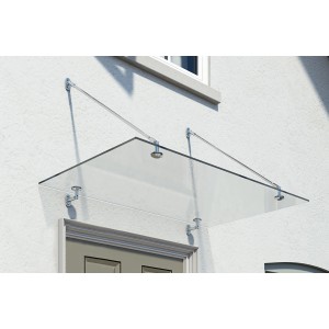 Palram Canopia Taurus Glasvordach 0.9 x 1.4 m, silbernes Haustürvordach aus Glas und Edelstahl.