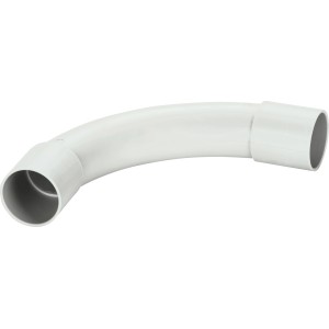 Weißer Isolierbogen EN 40 für Leerrohre, 90 Grad Biegung.