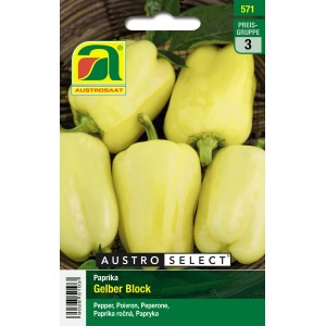 Austroselect Saatgut Paprika Gelber Block, dreikantige, gelbe Gemüsepaprika.