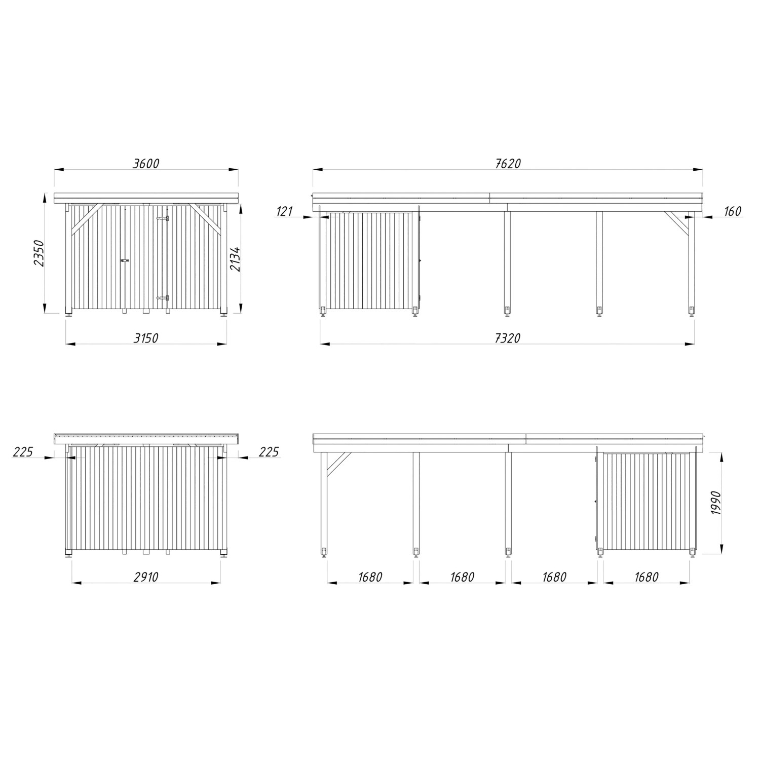 Palmako Carport Karl mit Geräteraum 315 x 732 cm Tauchgrundiert Grau FSC®_3