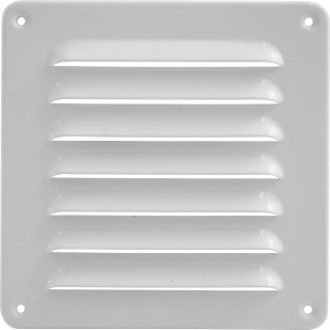 Weißes Marley Lüftungsgitter aus Aluminium, 155x155 mm, mit horizontalen Lamellen.