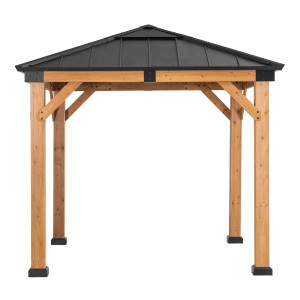 Sunjoy Gazebo Rapi Zedernholz, 273x273 cm, anthrazitfarbenes Walmdach aus Stahl und Polycarbonat.