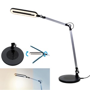 Dimmbare Brilo LED-Tischleuchte Swan in Schwarz mit Touch-Funktion und CCT-Steuerung.