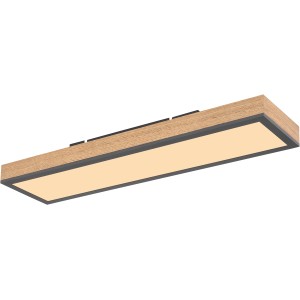 Globo LED-Deckenleuchte Doro, graphitfarben mit Holzoptik, 60 cm lang.