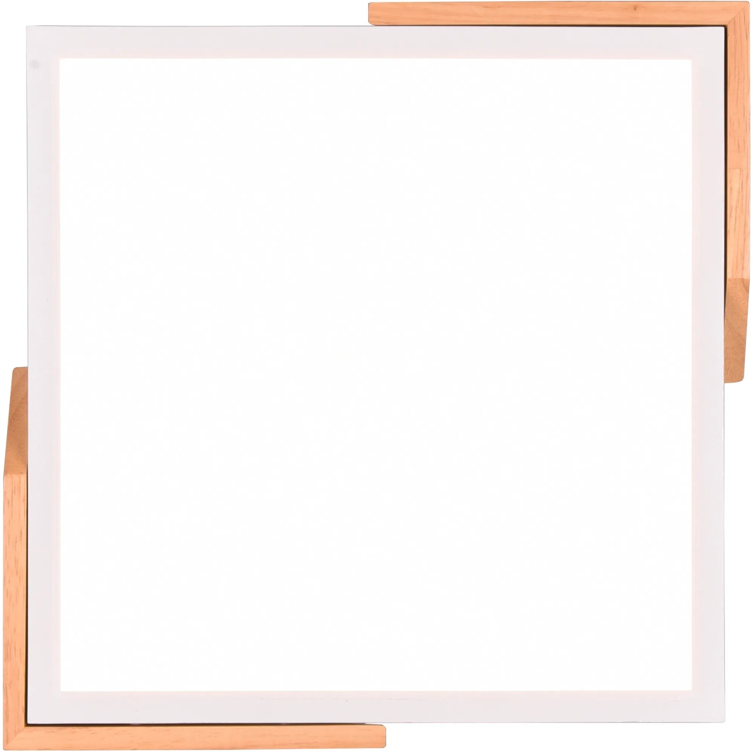 Quadratische LED Deckenleuchte Meta in Weiß matt mit Holz-Akzenten.