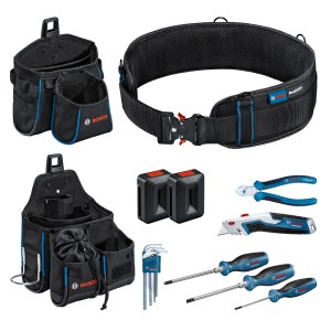Bosch Professional Werkzeuggürtel Set mit Taschen und 6 Handwerkzeugen.