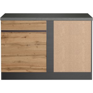 Held Möbel Küchen-Eckschrank Turin, 120 cm, Wotaneiche/Graphit, mit Tür und Ablagefächern.