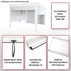 Seitenwand-Set für Pergola, anthrazit, mit verschiebbaren Rollos als Wind- und Insektenschutz.