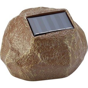 Braune LED Solar Dekoleuchte in Steinoptik für den Garten.