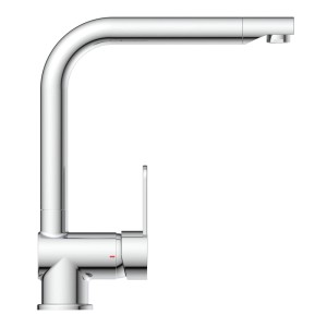 Glänzende Chrom-Spültisch-Armatur mit eckigem Auslauf und Einhebelmischer.