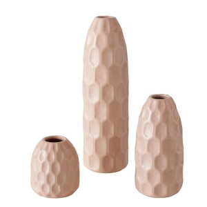 Boltze Home Vasen-Set Simona, 3 beige Deko-Vasen mit Wabenmuster in verschiedenen Größen.