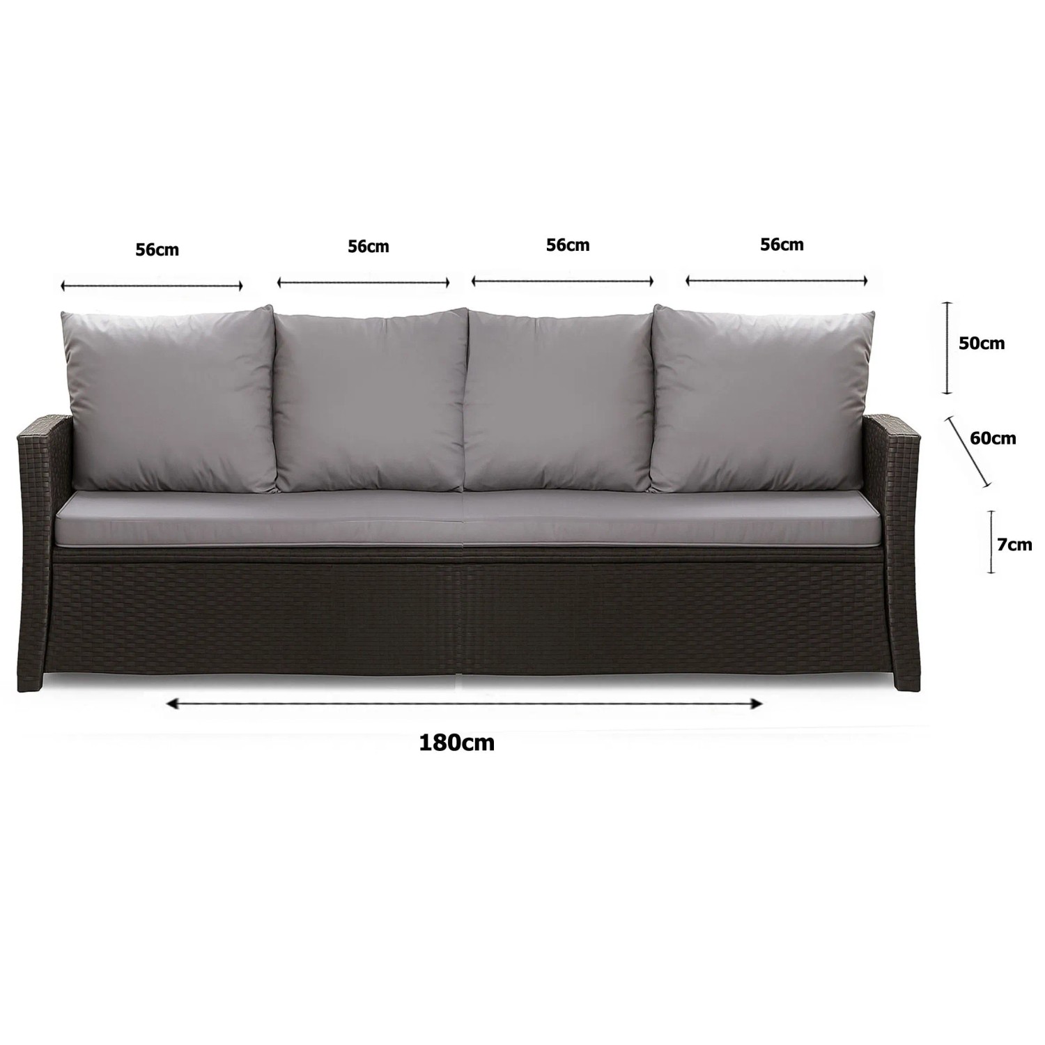 Graues 3-Sitzer Gartensofa mit Polyrattan und Kissen aus dem Setgarden Mix-Techno.