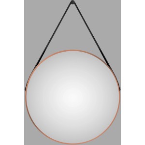 Runder DSK Design Wandspiegel Silver Coiffeur Ø 80 cm mit Kupferrahmen und Lederband.