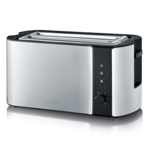 Severin Automatik-Toaster AT 2590, Edelstahl/Schwarz, mit Brötchenaufsatz.