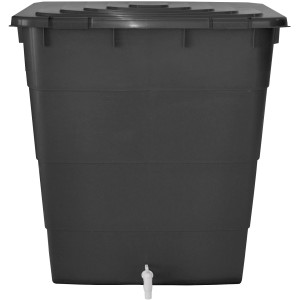 Regentonne mit Hahn und Deckel Eckig 300 l Anthrazit
