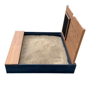 Axi Sandkasten Mandy mit Deckel, Stauraum, Kreidetafel und Haken, anthrazitbraun.