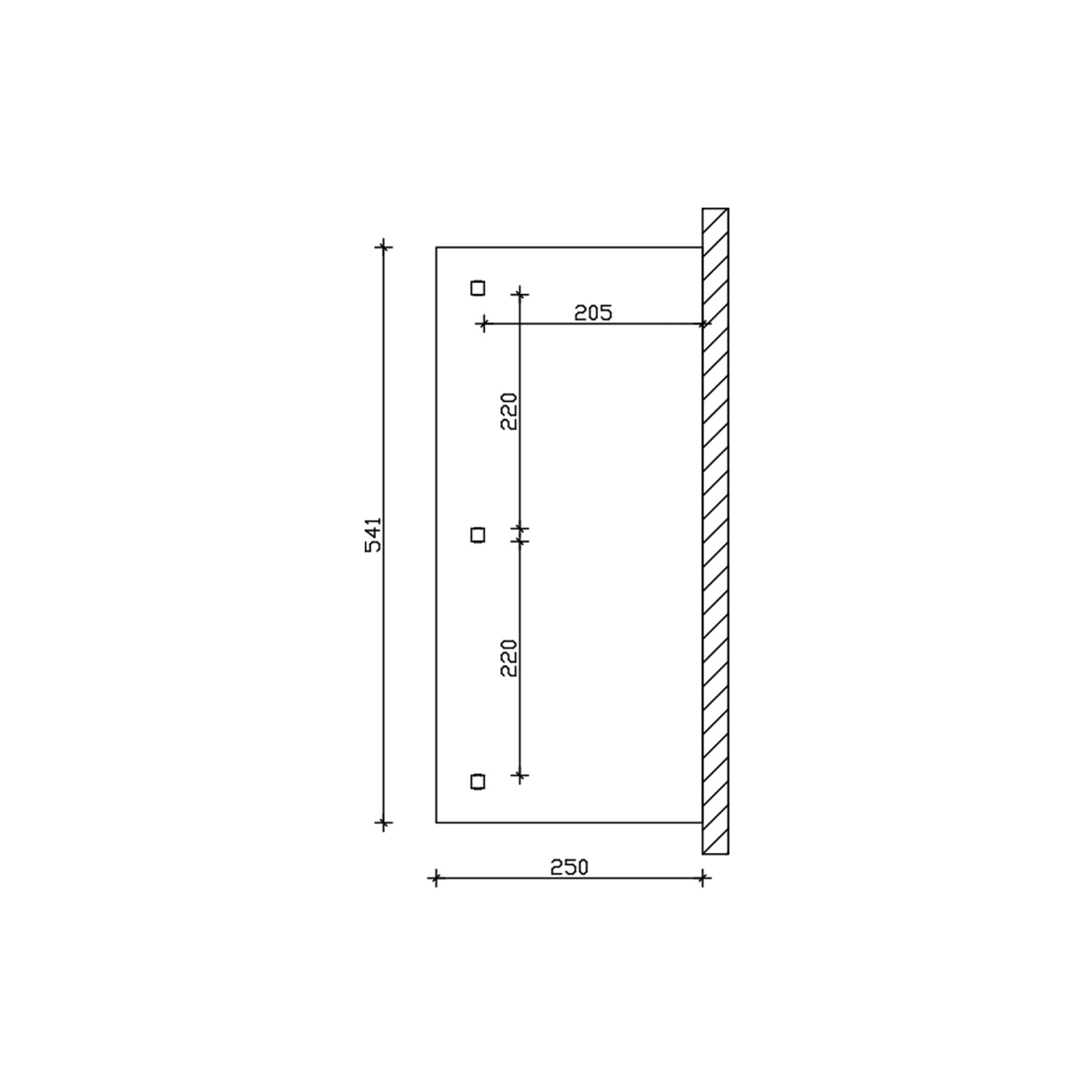 Skizze der Skan Holz Terrassenüberdachung Bormio, 541x250 cm, mit Maßangaben.