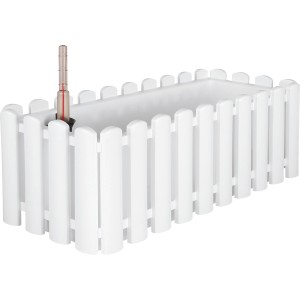 Weißer Geli Blumenkasten Aqua Palido 47 cm mit Bewässerung und Wasserstandsanzeige.