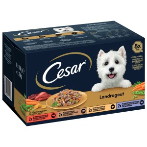 Cesar Hunde-Nassfutter Landragout Multipack, 8 x 150g Packung mit Rind, Nudeln und Gemüse.