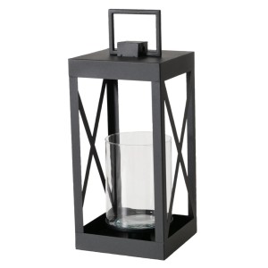 Schwarze Boltze Laterne Xenia, 45 cm hoch, aus Metall und Glas für den Innenbereich.