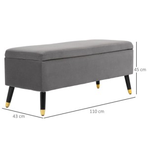 HOMCOM Sitzbank mit Stauraum, kohlegrau gepolstert, schwarze Metallbeine mit Goldakzenten, 110x43x45 cm.