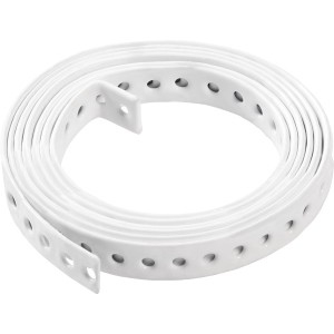 Weißes, pulverbeschichtetes Lochband, 12 mm breit und 1,5 m lang, aufgerollt.