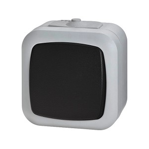 Grauer Feuchtraum Wechselschalter der Serie Basic für Aufputzmontage.