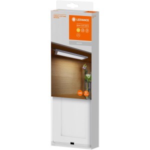 Verpackung der Ledvance LED-Unterbauleuchte Cabinet Panel 30 cm x 10 cm. Inklusive Infrarot-Bewegungssensor.