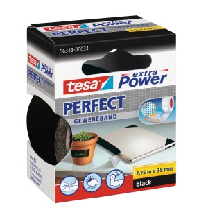 Tesa Extra Power Perfect Gewebeband Schwarz 2,75 m x 38 mm