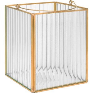 Transparente, goldfarbene Laterne Modern Antique, 17x14x14 cm, für Teelichter und Stumpenkerzen.
