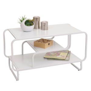 Weißer MCW Couchtisch O49 im Industrial-Look mit 3 Ablagen aus Metall, 45x80x40 cm.