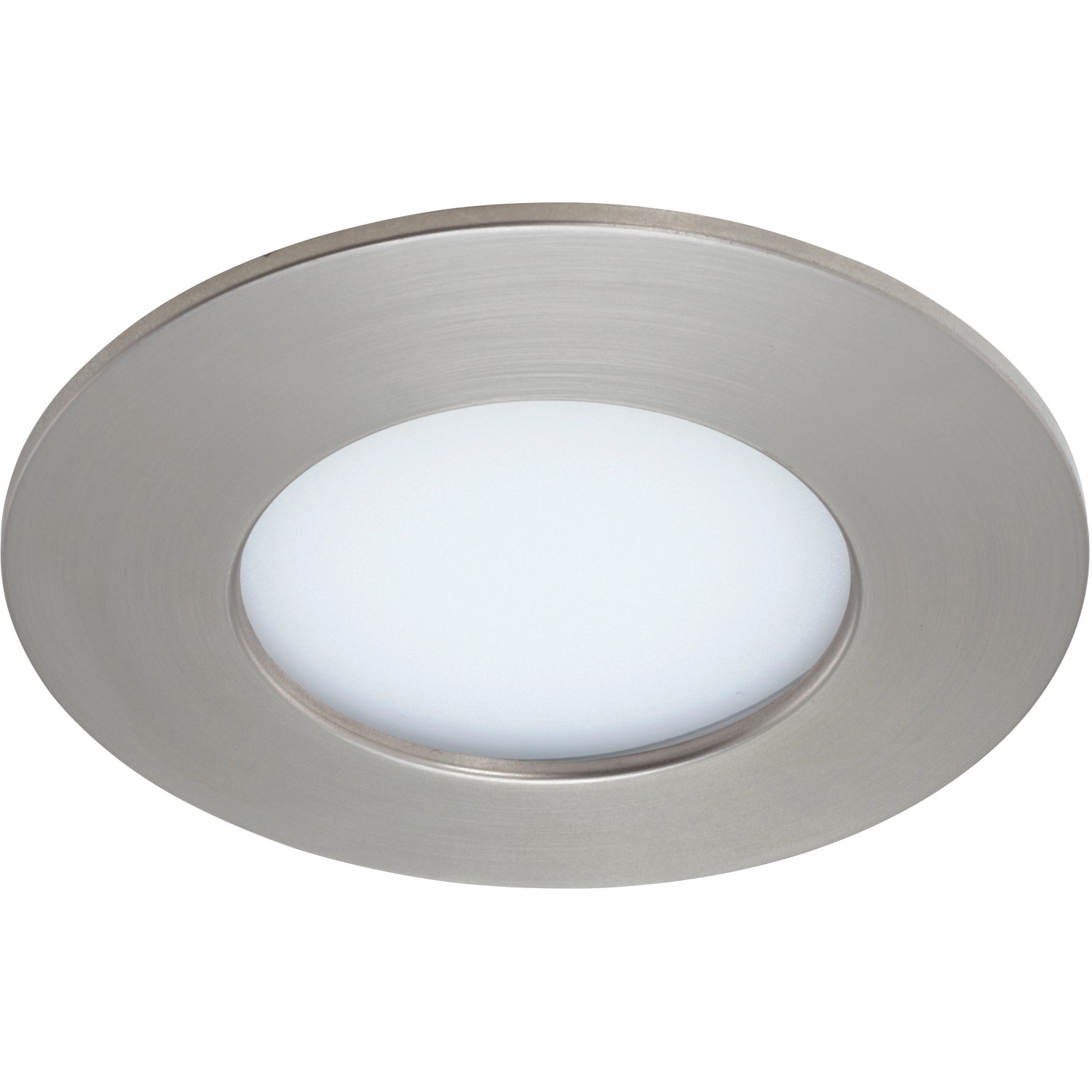Runde LED-Einbauleuchte in Nickel matt, 8,5 cm Durchmesser. Ideal für Bad und Wohnraum.