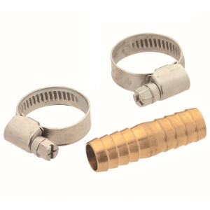 Kirchhoff Schlauchverbinder aus Messing mit 2 Schlauchklemmen (13mm, 1/2 Zoll) für Gartenschläuche.